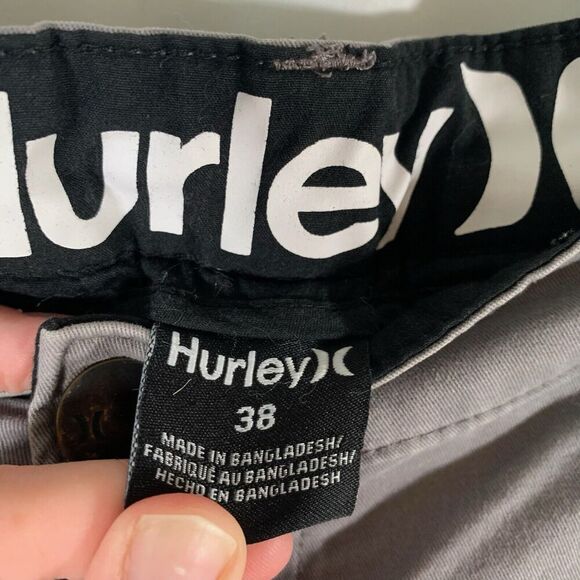 Hurley Chino Shorts Men's 38 Grey Cotton Blend Pockets 9" Inseam Button - Picture 4 of 10